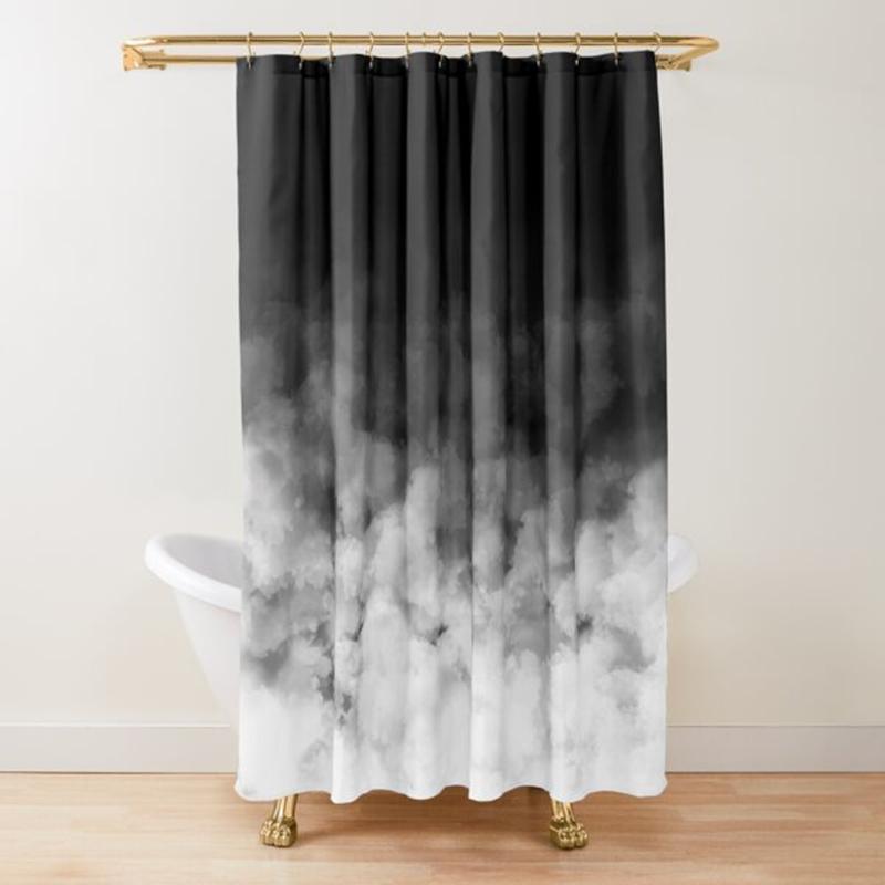 Gradient White And Black Minimal Shower Curtain Polyester Waterproof Modern Bathroom Curtains Machine Wash Bath Hooks