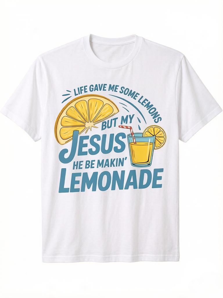 Womens ONeck Cotton T Shirts Lemonade Prints TShirts Jesus Short Sleeves Tops Life Gives Me Some Lemons Summer Casual Clothes