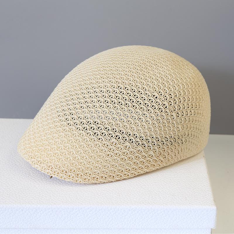 2026 Summer Mesh Breathable Beret for Women  Hollowed Out Casual Duckbill Retro Artist Hat Man Solid Plain Ivy Flat Cap