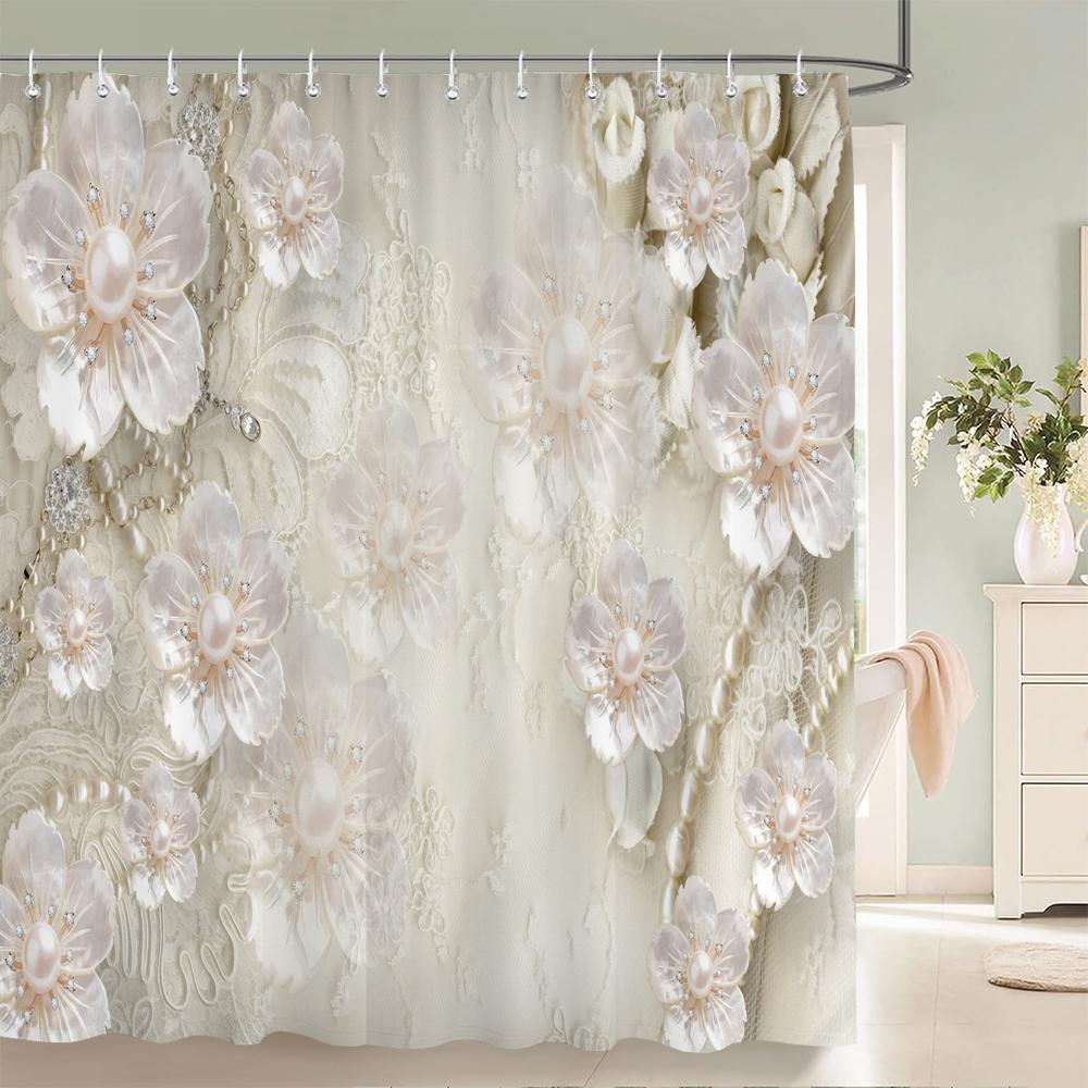 3d European Style Flower Printing Bathroom Shower Curtain Polyester Waterproof Fabric Bathroom Curtain Home Decorate with Hook