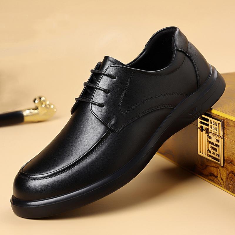 Male Business Formal Wear Casual Shoe Men Breathable Lace Up Leather Shoes Black Soft Leather Soft Bottom Spring Best Man Homme