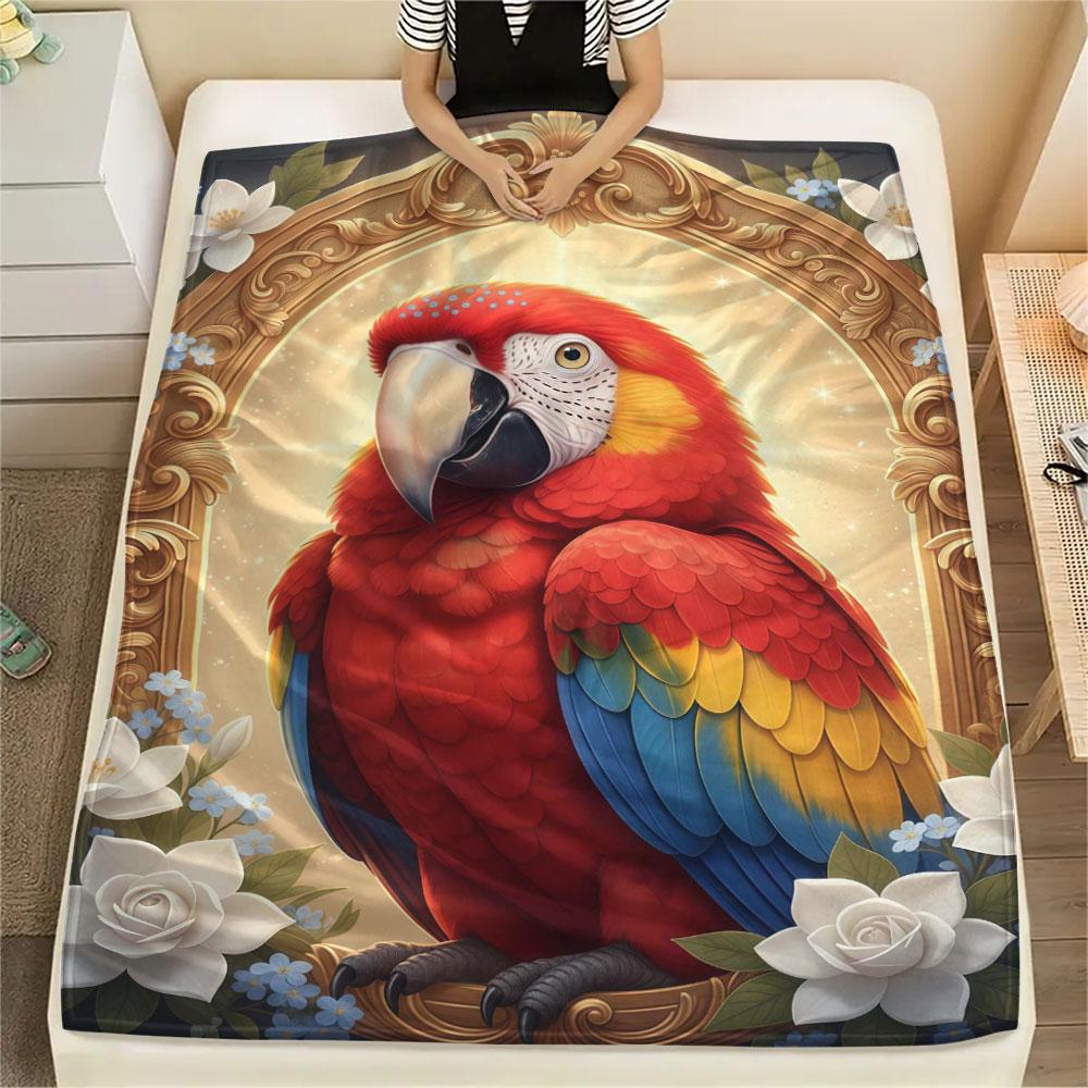 1Pc SacredBird Print Flannel Blanket, High quality Comfortable for All Seasons, Home Decor, Warmth and Comfort, Perfect for Christmas Gifts