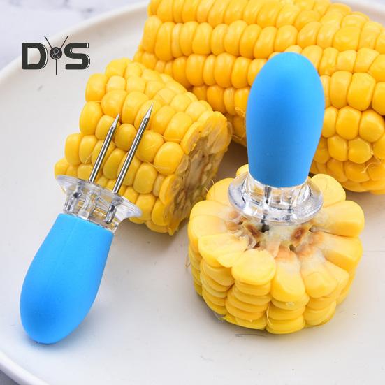 1 Pair Widely Used Corn Holder Reusable Sturdy Corn On The Cob BBQ Fork Skewer