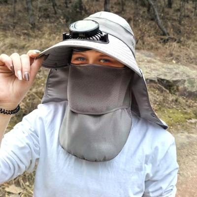 Cappello a tesa larga con ventaglio solare per uomo e donna, cappello da pesca all'aperto con patta per il collo e protezione per il viso, per escursionismo e campeggio