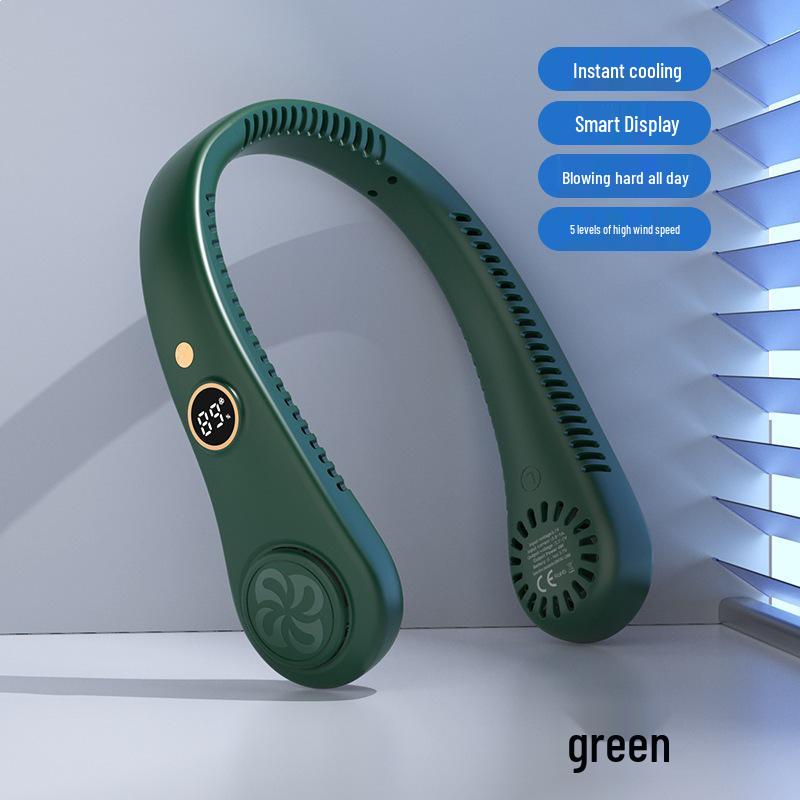 

Leafless Neck-Hanging Fan: Portable, Rechargeable, and Powerful for Office and Outdoor Use 1200mAh (Five Speed Settings) зелений