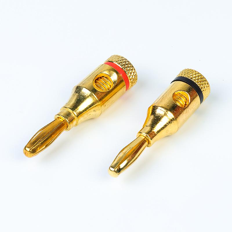 4mm Gold-Plated Banana Plug Connector for Speaker Cables and Amplifiers, Solderless Design.