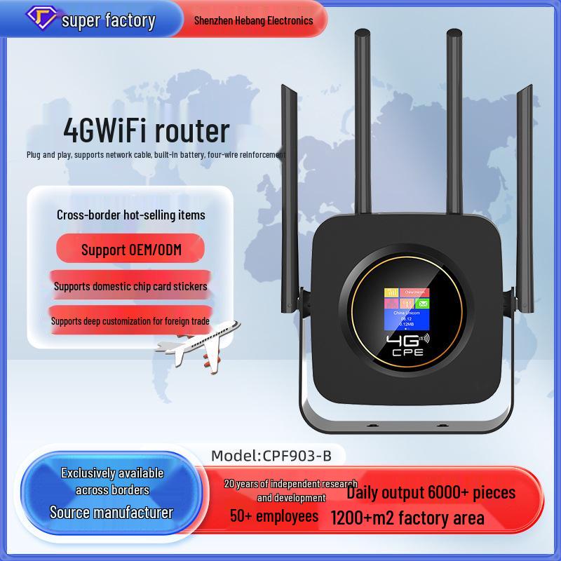 New 4G Wireless Router with CPE Network, WiFi, Battery, and Plug-in Card, Supports OEM Customization