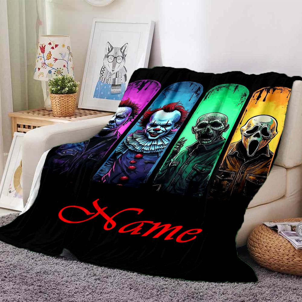 Custom Name Halloween horror Theme Printed Blanket - Perfect for Couch, Bed, Travel & Outdoor Use | Machine Washable, Cozy & Durable.