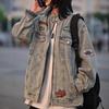 Unisex Retro Denim Motorcycle Jacket: Autumn/Winter Casual Trend, Loose Fit with Lapel