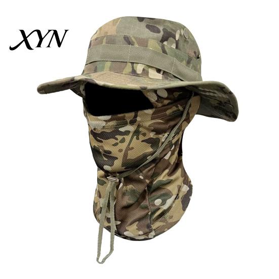 Quick-drying Hat Camouflage Sun with Balaclava Face Mask, UV Protection Men Wide Brim Hat, Breathable Bucket for Outdoor Fishing Hiking Cycling
