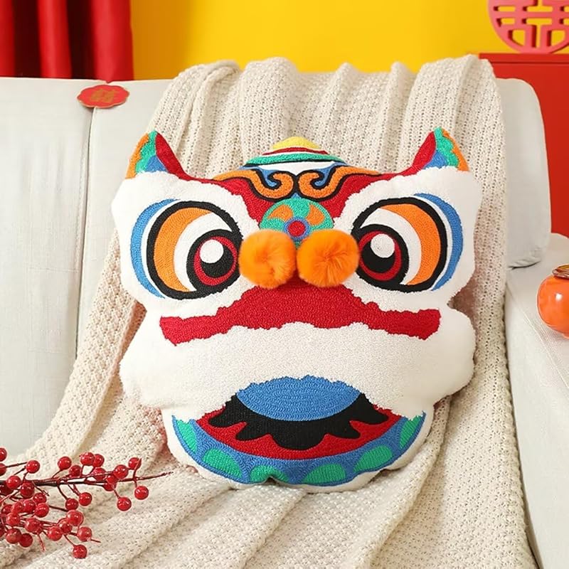 Chinese New Year 2025 Lion Pillow, Red Lion Head Throw Pillows Lion Dance Cushion New Year Decorations Cute Chinese Gifts for Friends(45x48cm) 45x48cm Blue