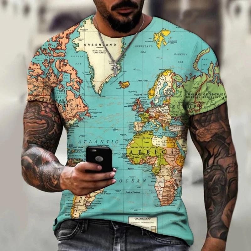 

3D Printed World Fashion Map T Shirt Men s Harajuku Pattern Tees Summer Street Loose T-Shirts Short Sleeves Round Neck Tops XL