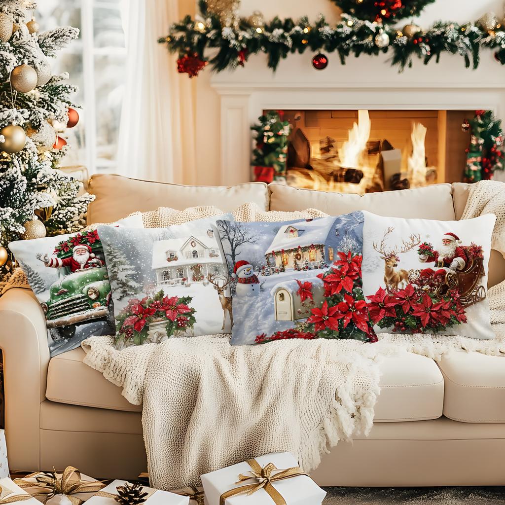 Christmas Theme Cushion Pillowcase Printed Polyester 40/45/50Cm Throw Pillowcover Decorative Sofa Cushion Pillowslip Home Decor