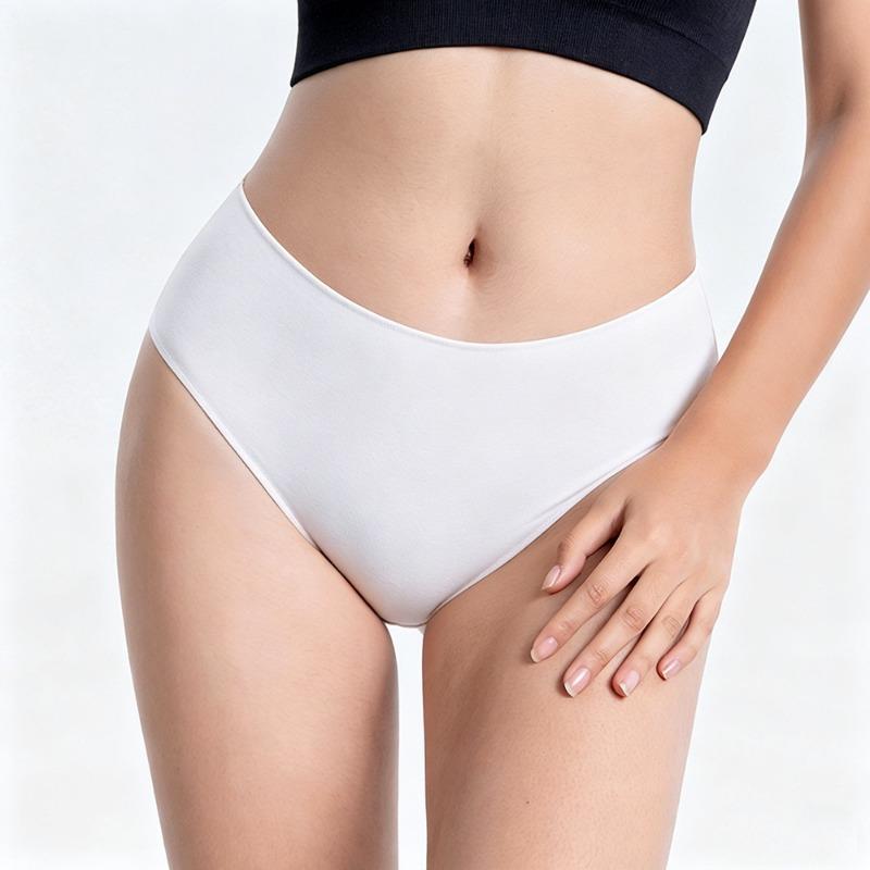 Women Seamless Breathable Solid Mid Waist Cotton Underwear Panties