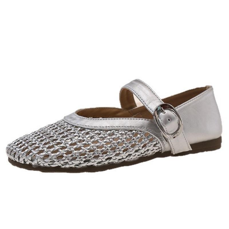 Mary Jane single shoes women's summer new hollow fishing net crocheted silver light mouth beanie shoes women's shoes