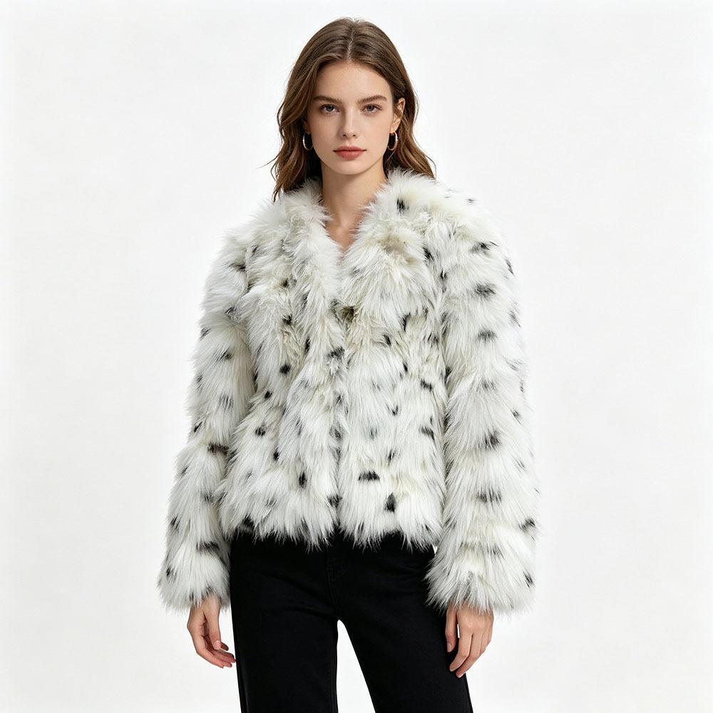Europe, America, autumn and winter Mao Mao imported environmentally friendly fox fur leopard print fur coat women's short jacket coat new