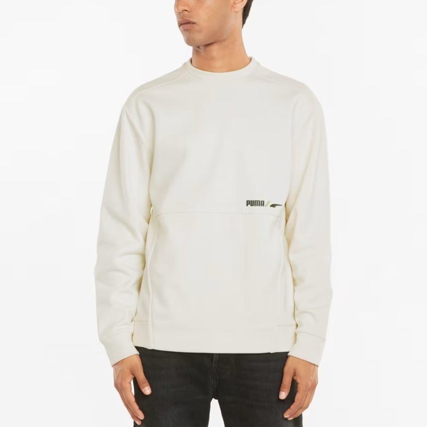 Men's PUMA Winterized Crew Logo Solid Color Fleece Lined Sports Knit Round Neck Pullover White 846545-73