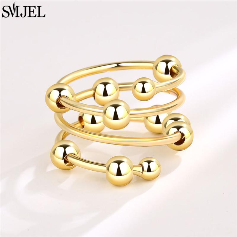 Romantic Cherry Blossom Anxiety Fidget Spinner Rings for Women Cute Rabbit Butterfly Beads Rotate Relaxing Ring Party Jewelry