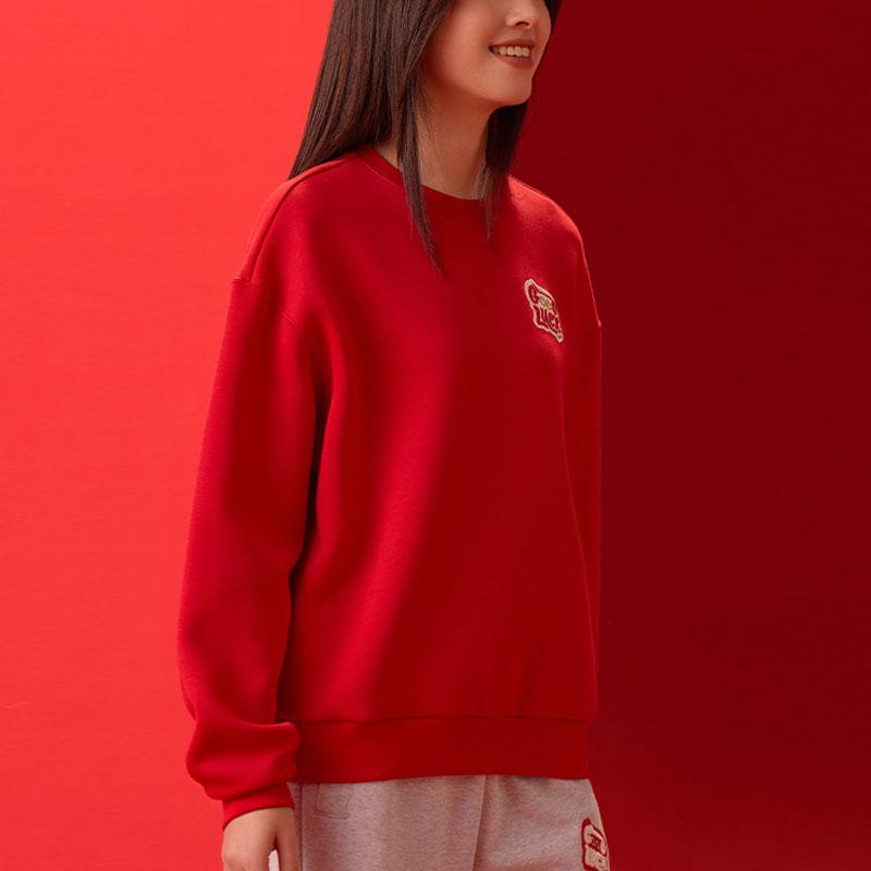 Anta Good Things Happen Letter Embroidery Round Neck Pullover Sweatshirt Women sweatshirt Deep-Red 162418758-2