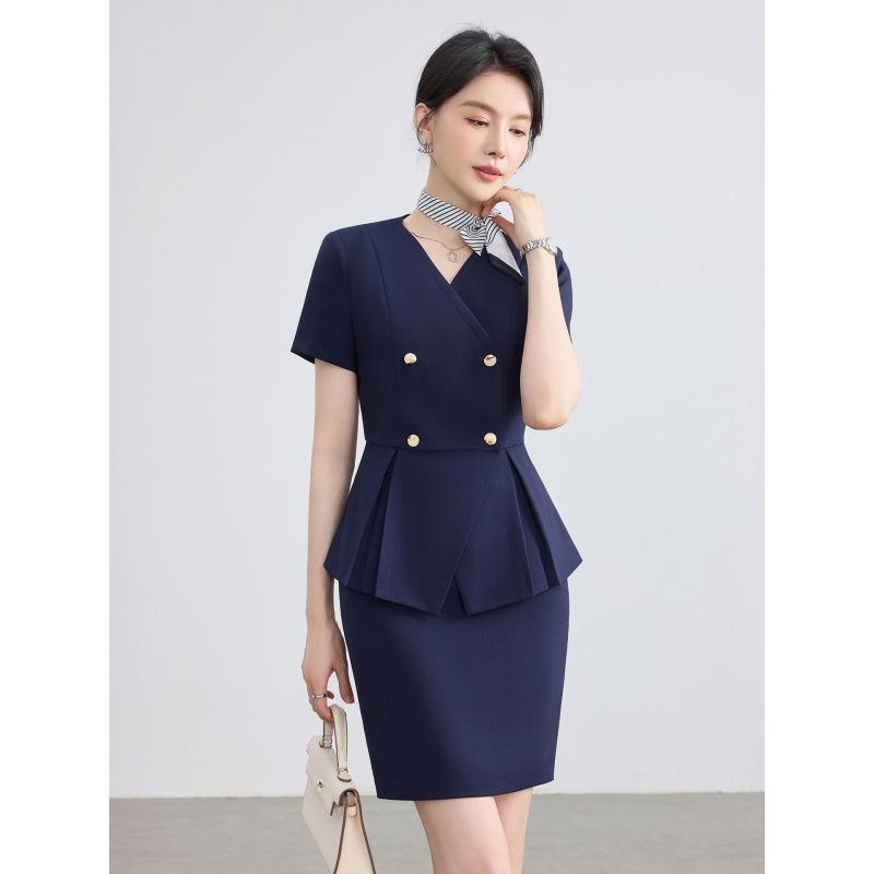 Women's Summer Short-Sleeved Suit: 2026 Professional Wear for Hosts/MCs, Beauty Salon Uniform