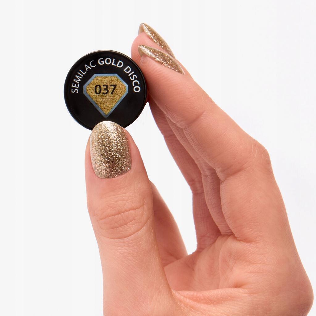 Lakier hybrydowy do paznokci złoty #037 Semilac Gold Disco 7 ml