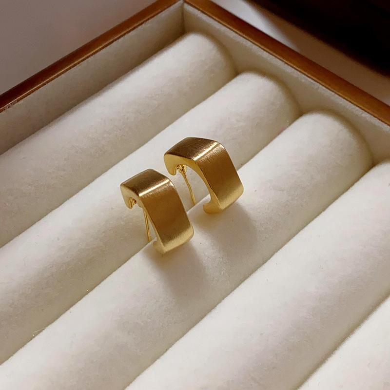 Silver Needle Square Brushed Geometric Earrings Korean Simple Cold Wind Stud Earrings Niche Versatile Premium Earrings