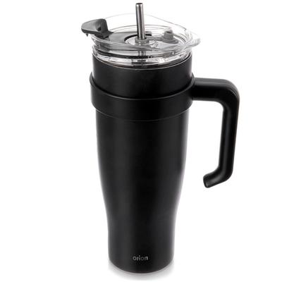 STALOWY KUBEK TERMICZNY TERMOS 1200ml Z RĄCZKĄ I SŁOMKĄ ORION 112284 CZARNY