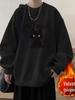 Men's Stylish Printed Round Neck Cat Hoodie - Autumn/Winter Loose Casual Plus Velvet Top