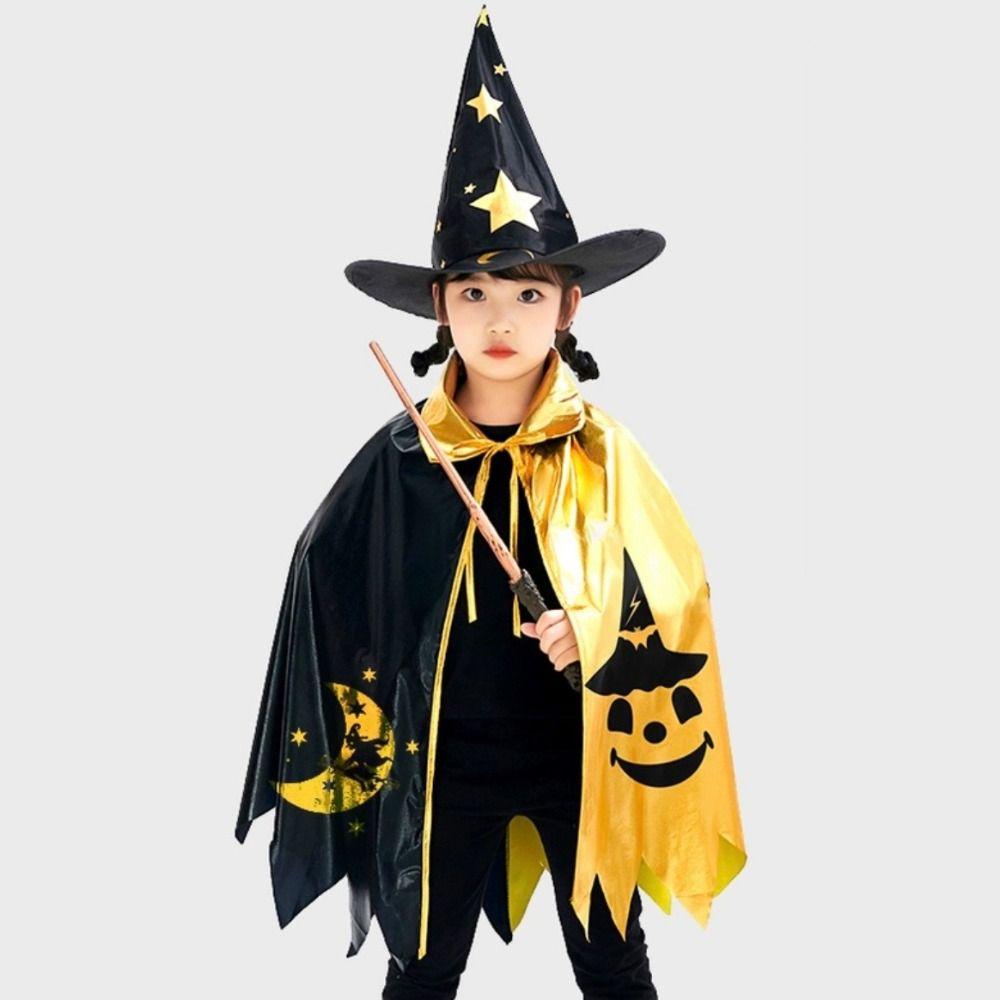 Pointed Hat Kids Halloween Cloak Hat Set Dressing Up Children Halloween Costume  Halloween Perform