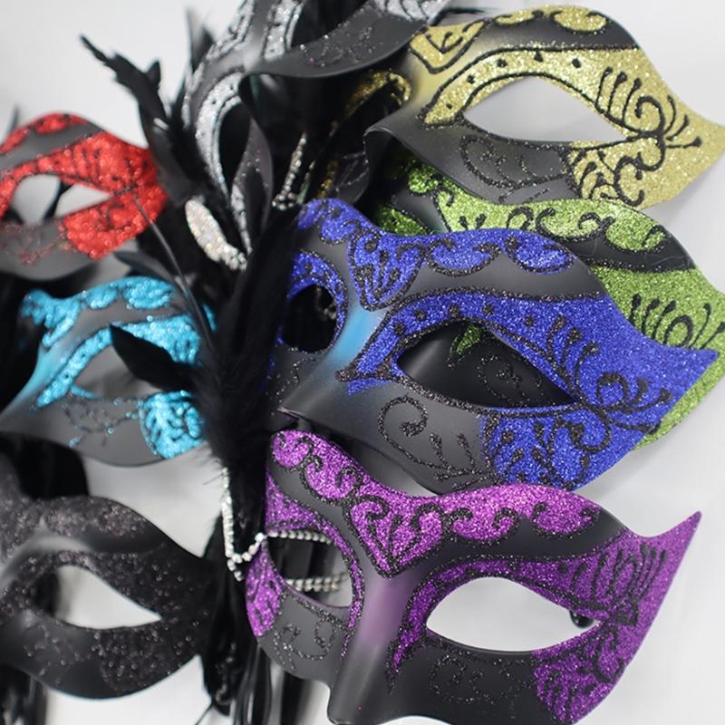 Venetian Masquerade Masks Halloween Mardi Gras Masks with Stick Ball Party Masks