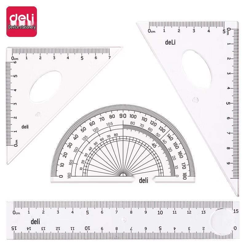 Deli Transparent Acrylic Geometry Ruler Set, 4-Piece (2-Pack)