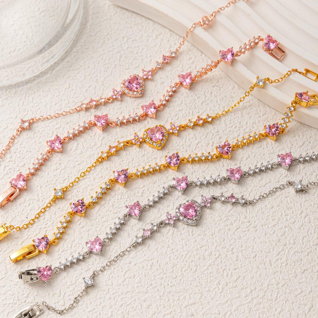 Ins Style Butterfly & Heart Diamond Bracelet, Gold Plated Trendy Jewelry for Women