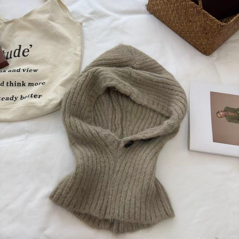 Knitted Wool Blend Winter Beanie With Detachable Neck Warmer Ear Protection Loose Fit Women Men Dark Khaki