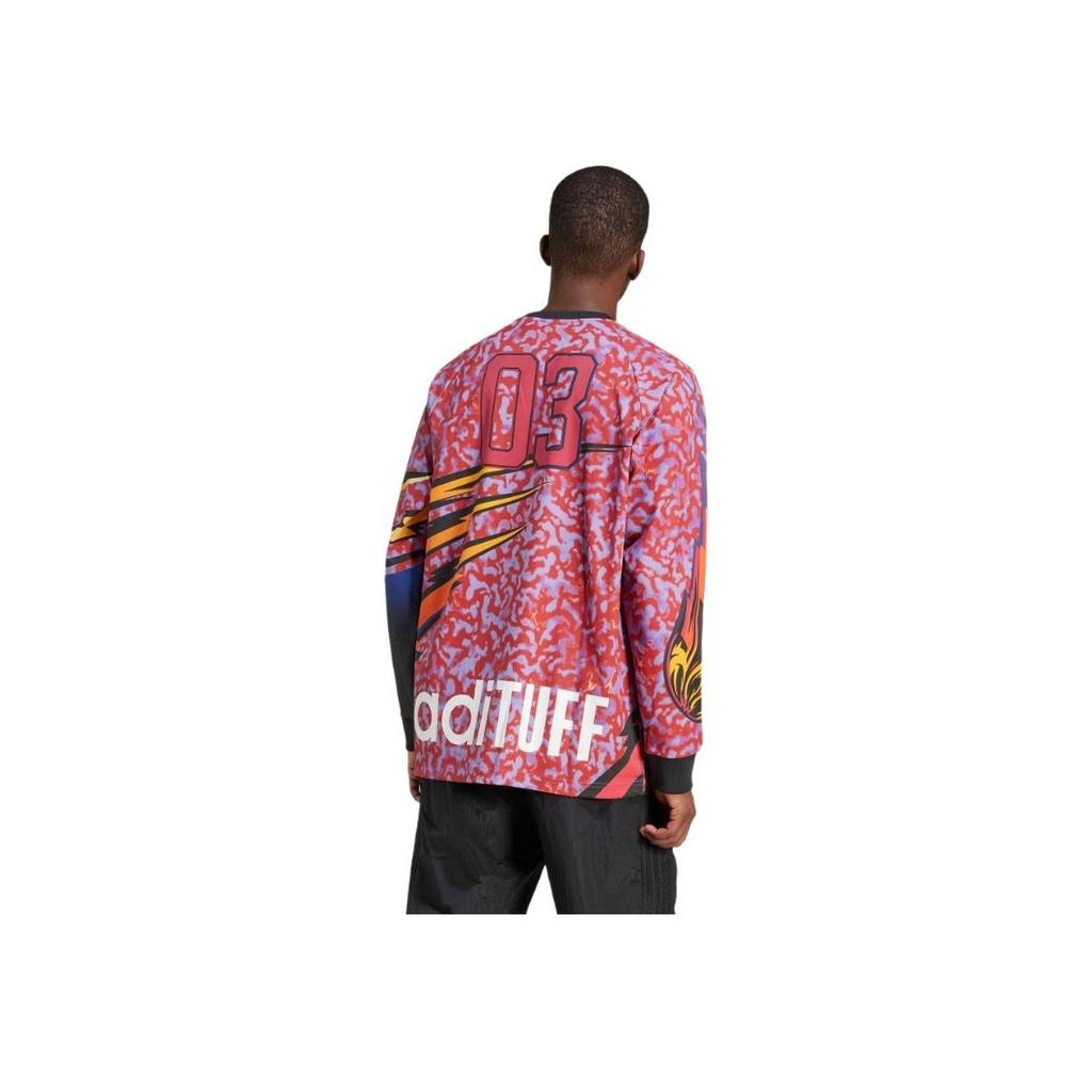 Adidas Originals Classic Sports Series Raglan Sleeve Dopamine All Over Print Letter Round Neck Loose Long Sleeve T-Shirt Men Tops Light-Crimson JX1702