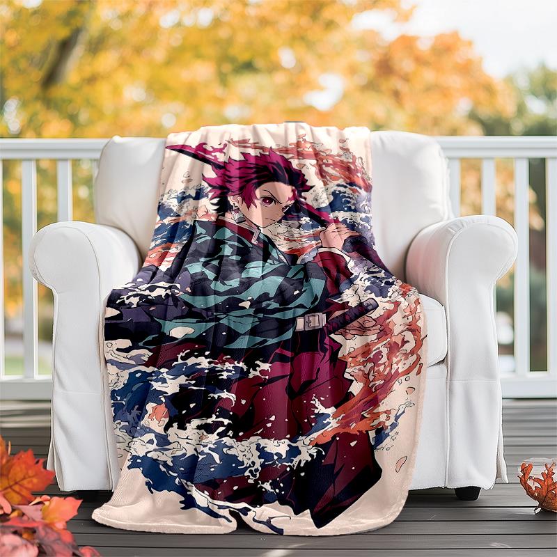 Demon Slayer Theme Printed Blanket - Perfect for Couch, Bed, Travel & Outdoor Use | Machine Washable, Cozy & Durable.