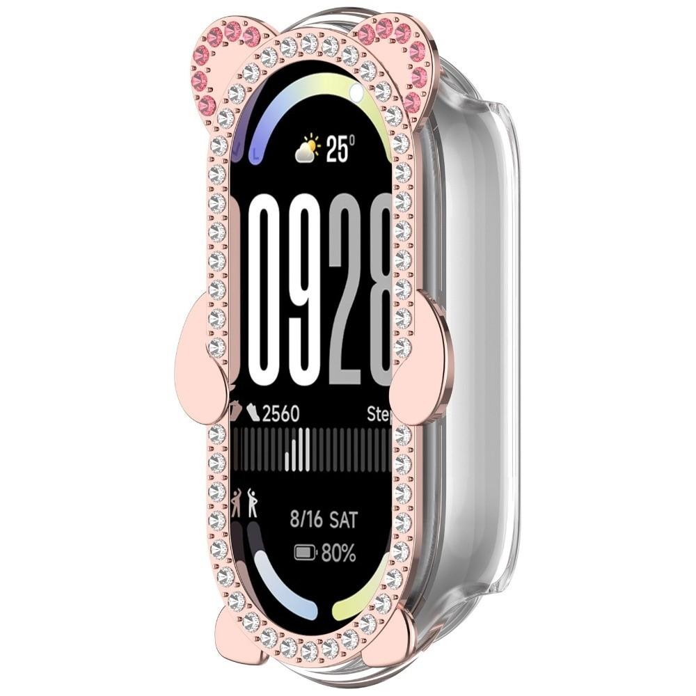 Diamond PC Protective Case Anti-Scratch Cute Bear Screen Protector Bling Hollow Decorative Watch Bumper for Xiaomi Band 9