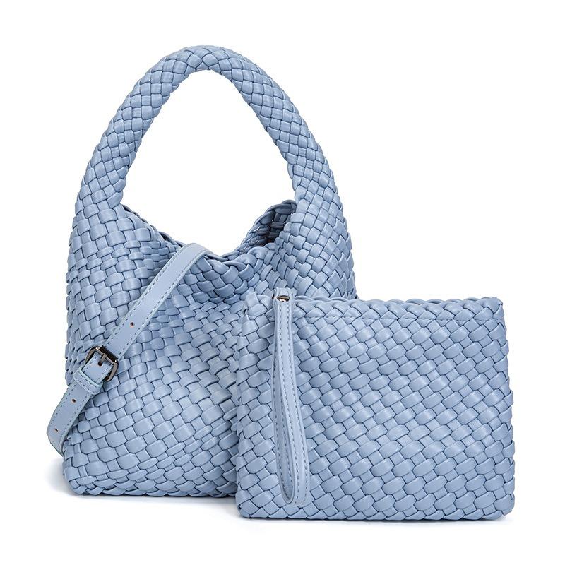 Nischen-Webtasche Sommer einfarbig Gemüsekorb tragbare Mutter-Kind-Tasche lässige Retro-Umhängetasche