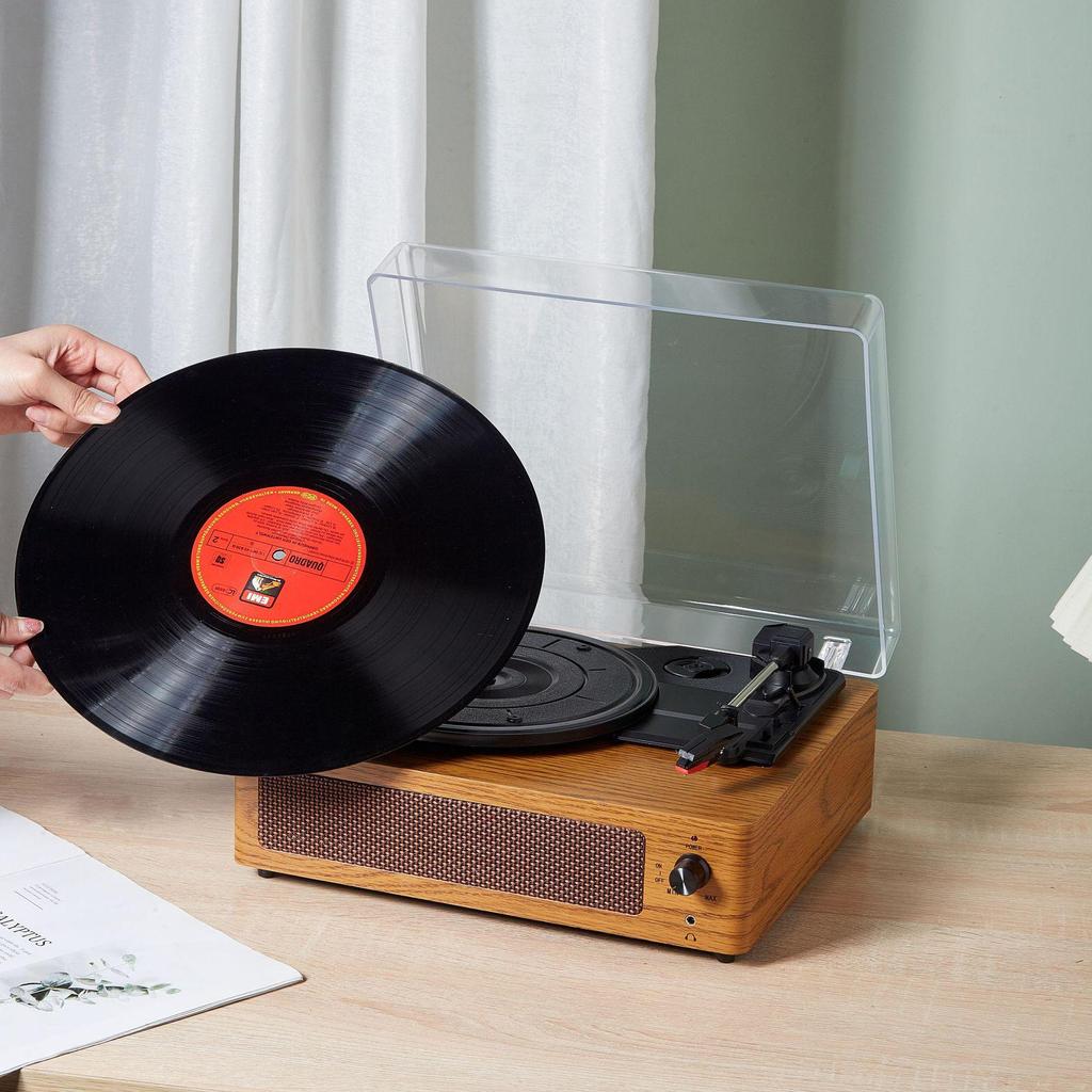 Spot Wireless Bluetooth Wooden Retro Phonograph with Dustproof Cover - Vinyl Record Player Gift