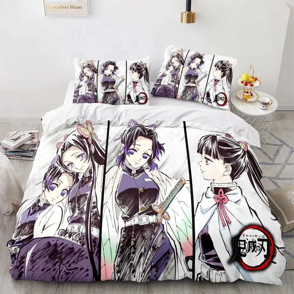 Demon Slayer Ensemble de literie 3D Anime Housse de couette Taies d'oreiller Simple Double Complet Queen King Size Garçons Filles Cadeau Décoration d'intérieur
