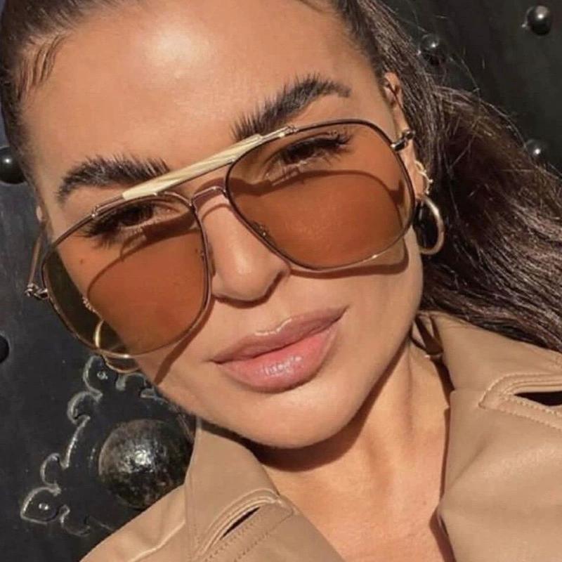 Luxury Brand Designer Oversized Pilot Sunglasses Women For Men Vintage Popular Sun Glasses Punk Outdoor Metal Eyeglasses UV400