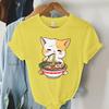 Tshirt Print Lovely Cat Ramen Cute Graphic Tee Casual Shirt Women Oversized Loose Fashion Trend Tshirt Cat Ramen Summer Shirt