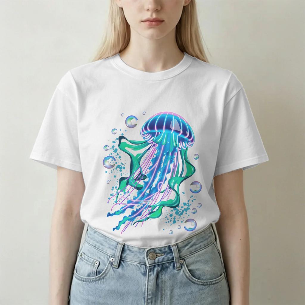 Humor Aero Jellyfish Fiber Optic Art TShirts For Unisex Unisex 100 Cotton T Shirts Frutiger Aero Short Sleeve Tees Graphic Clothes