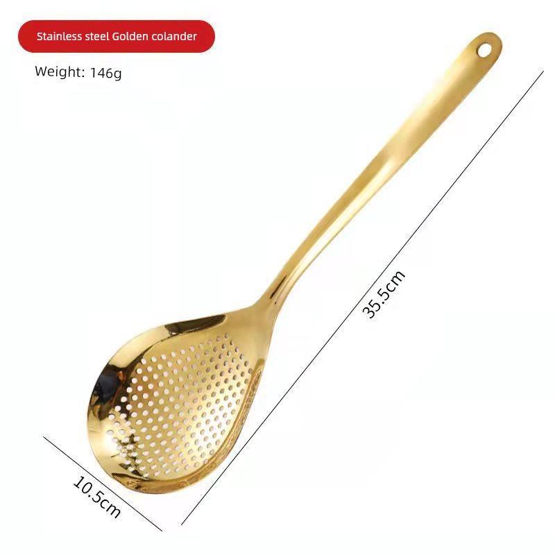 Pepper Big Strainer 304 Stainless Steel Spoon Long Handle Large Cooking Spoon Heart-Shaped Soup Ladle Perforated Ladle For Home Hot Pot Spoon