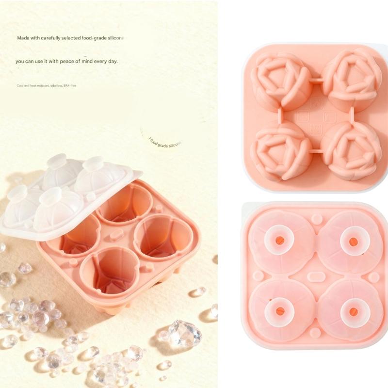 Food Grade Silicone Ice Mold with Tulips Design 4 Cavity Ice Cubes Tray Multipurpose Chocolate Dessert Crafting Mould