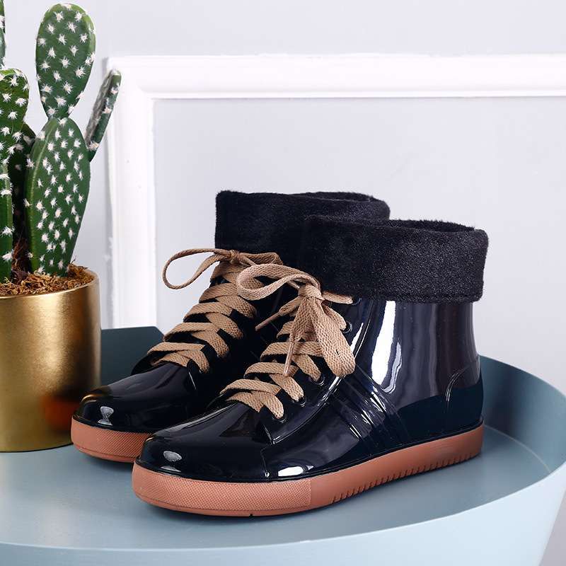 Jelly transparent non-slip fashion waterproof shoes rain shoes rain boots rubber shoes overshoes velvet cotton water boots women's short tube adult su