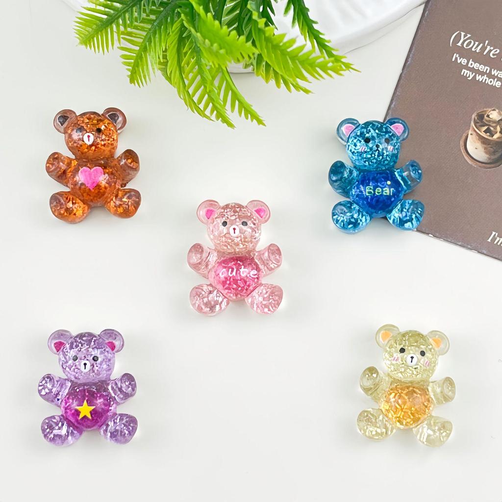 Cartoon Glitter Bear Resin Accessories: DIY Hair Clips, Ties, Crocs Charms, Magnets & Phone Case Decor