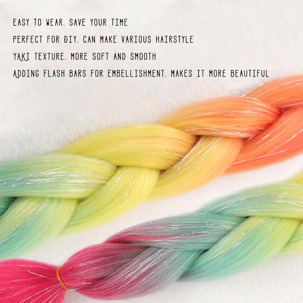 Multi-Color Synthetic Crochet Hair Extensions for Women, 24-Inch,  DIY Hairstyling, Full & Thick Yaki Texture Braids, Ideal for Parties