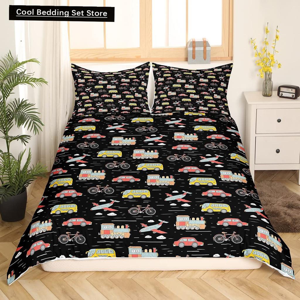 Kreslené Vlakové Ložní Sety 2/3ks Povlak na Peřinu Autíčko Náklaďák Měkký Povlak na Přikrývku Jednolůžko Queen King Size Polyesterový Povlak na Přikrývku