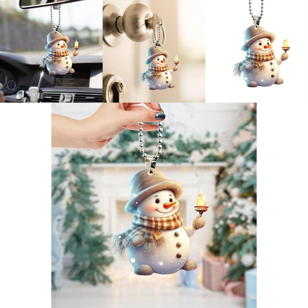 Christmas Cute Handheld Candle Snowman Pattern Acrylic Pendant For Holiday Decor And Gift Idea