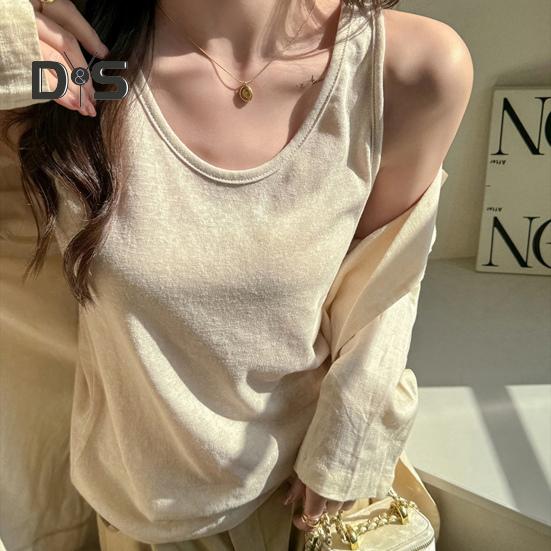 Women Vest O-Neck Sleeveless Loose Fit Tank Tops Solid Color Casual Camisole Summer Versatile Daily Tops